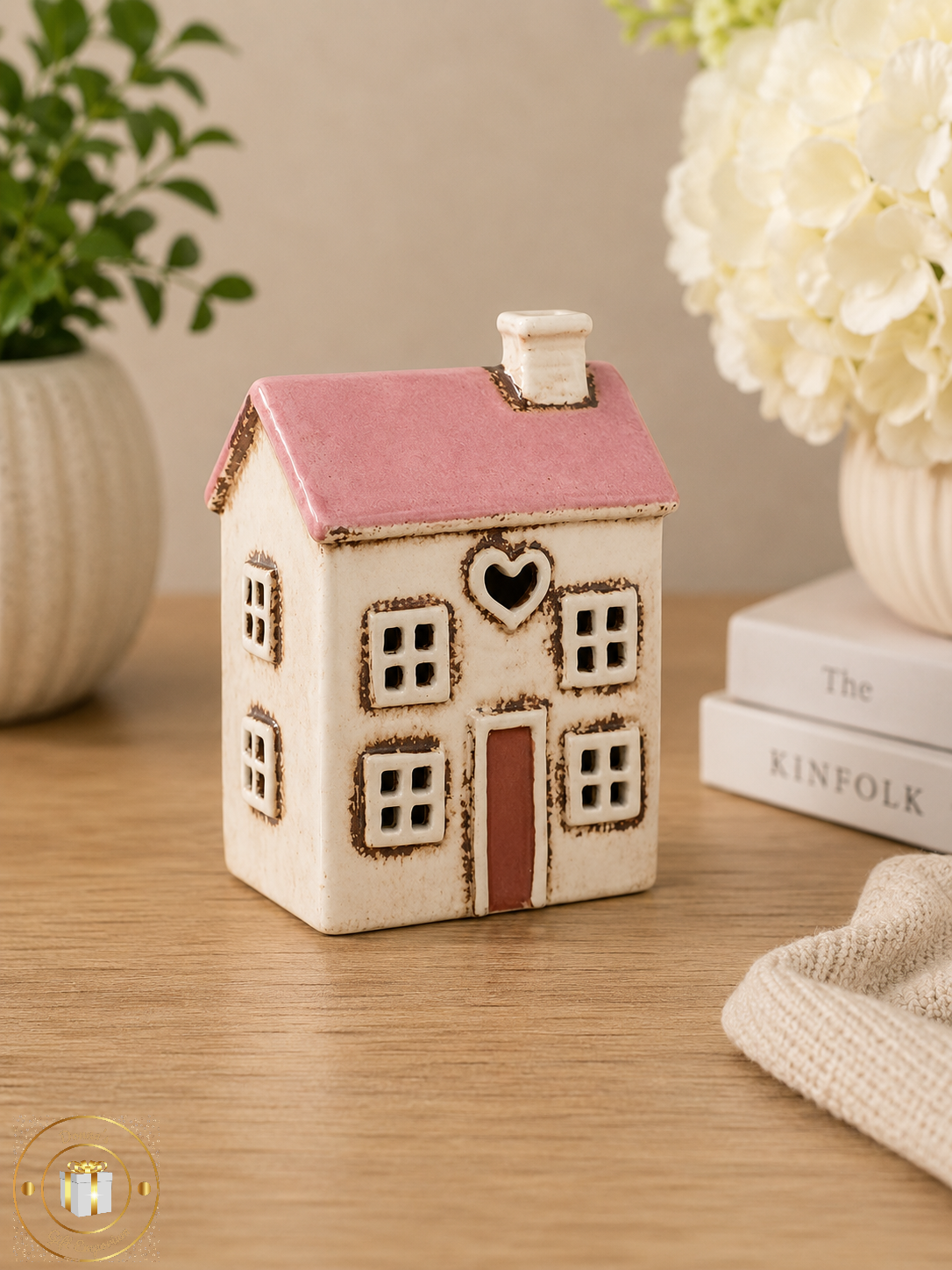 Village Pottery Cream Heart House Mini T-Light Holder