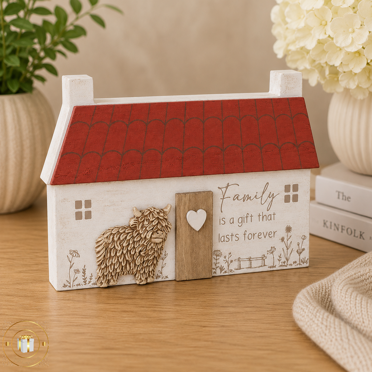Highland Cow House Wooden Block - Family