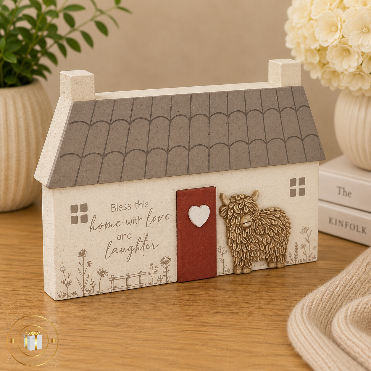 Highland Cow House Wooden Block - Bless