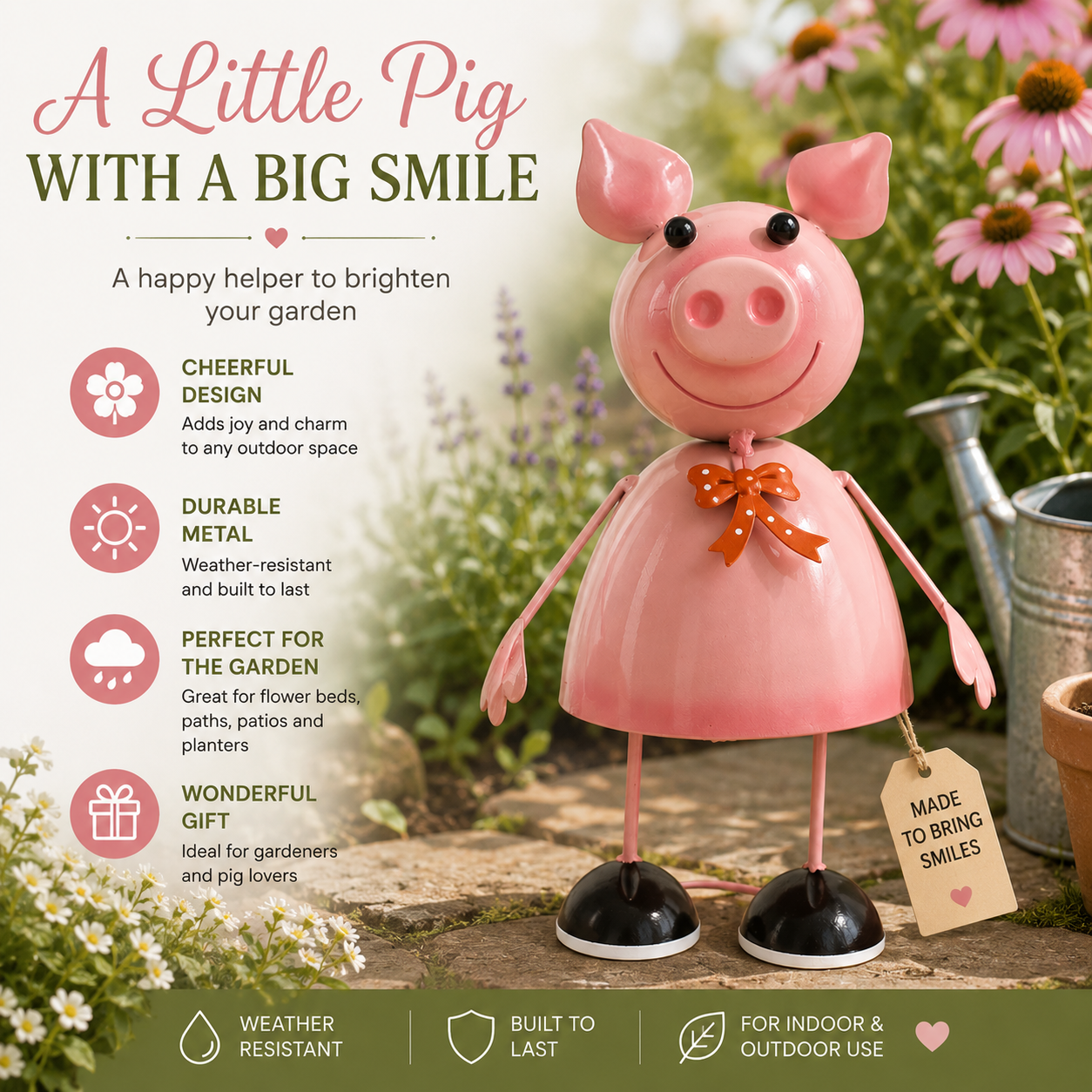 Novelty Wobbly Garden Gnome Ornament - Pig