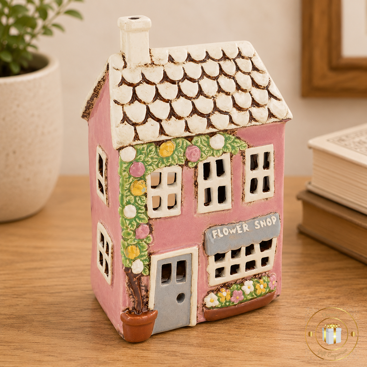 Village Pottery Flower Shop House T-Light Holder