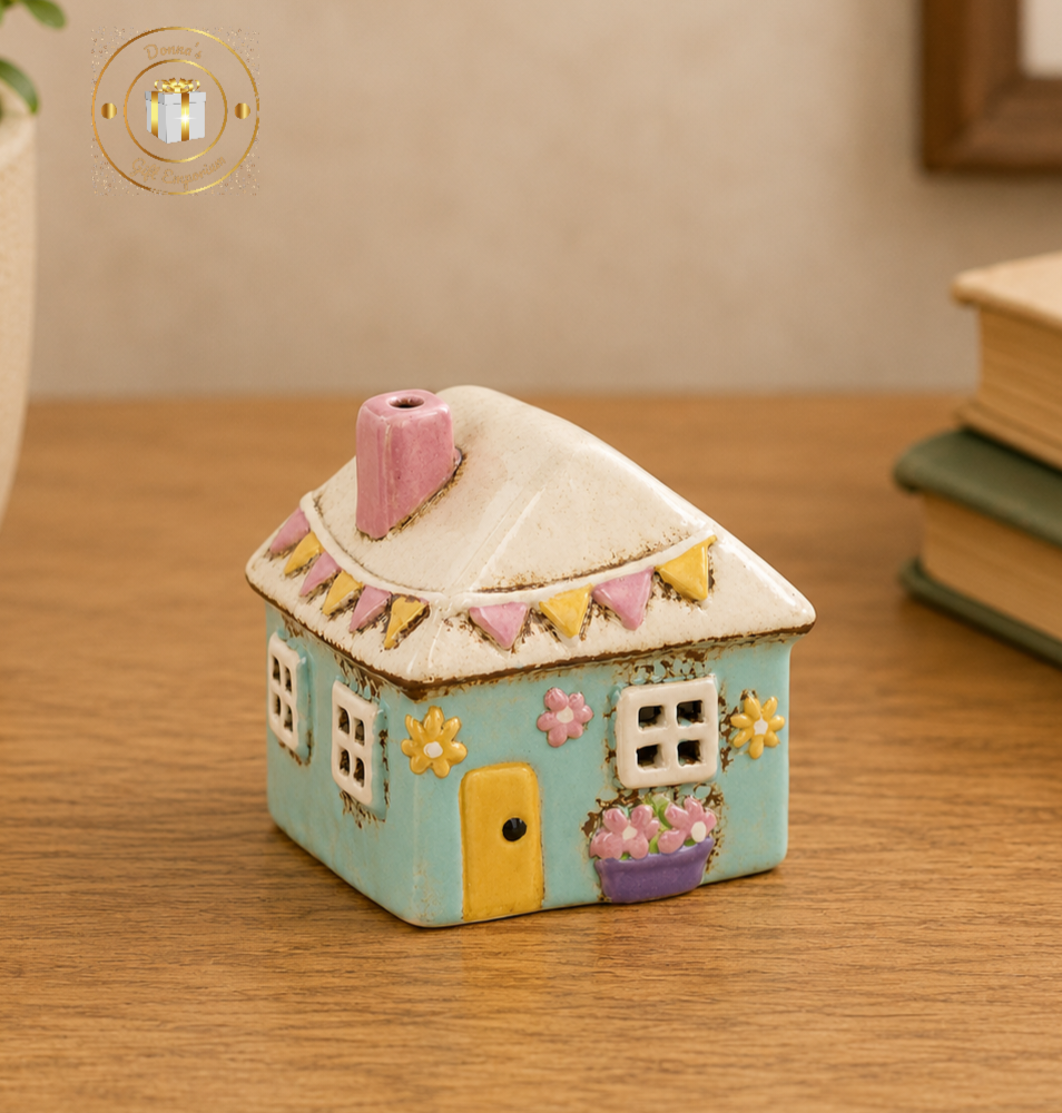 Village Pottery Garden Blue House Mini T-Light Holder