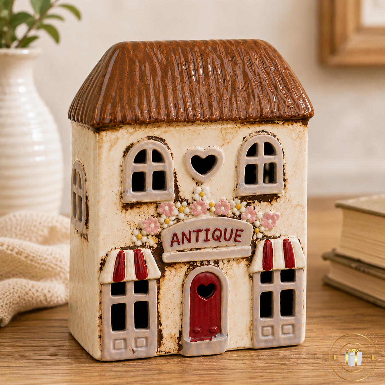 Village Pottery Antique Shop House T-Light Holder
