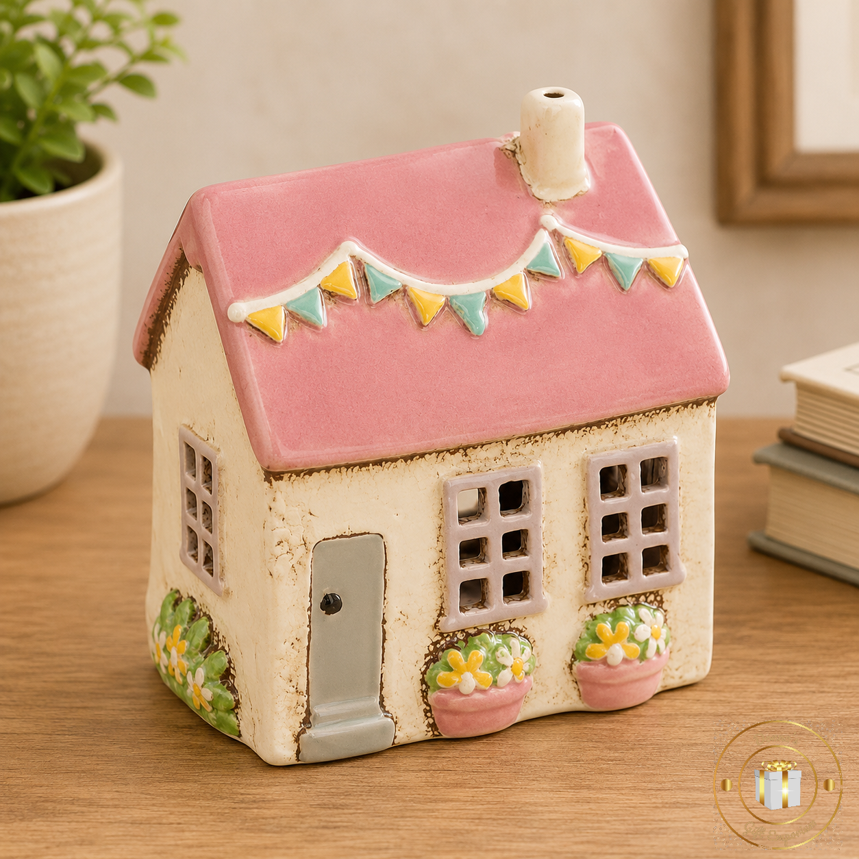 Village Pottery Garden Flags Cream House T-Light Holder