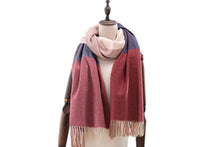 Load image into Gallery viewer, Cashmere Scarf - Cranberry &amp; Navy
