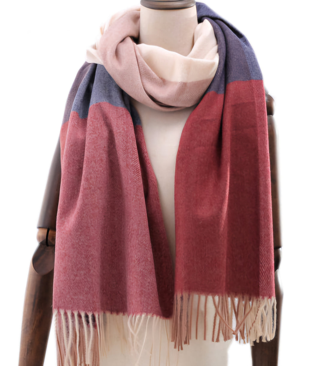 Cashmere Scarf - Cranberry & Navy