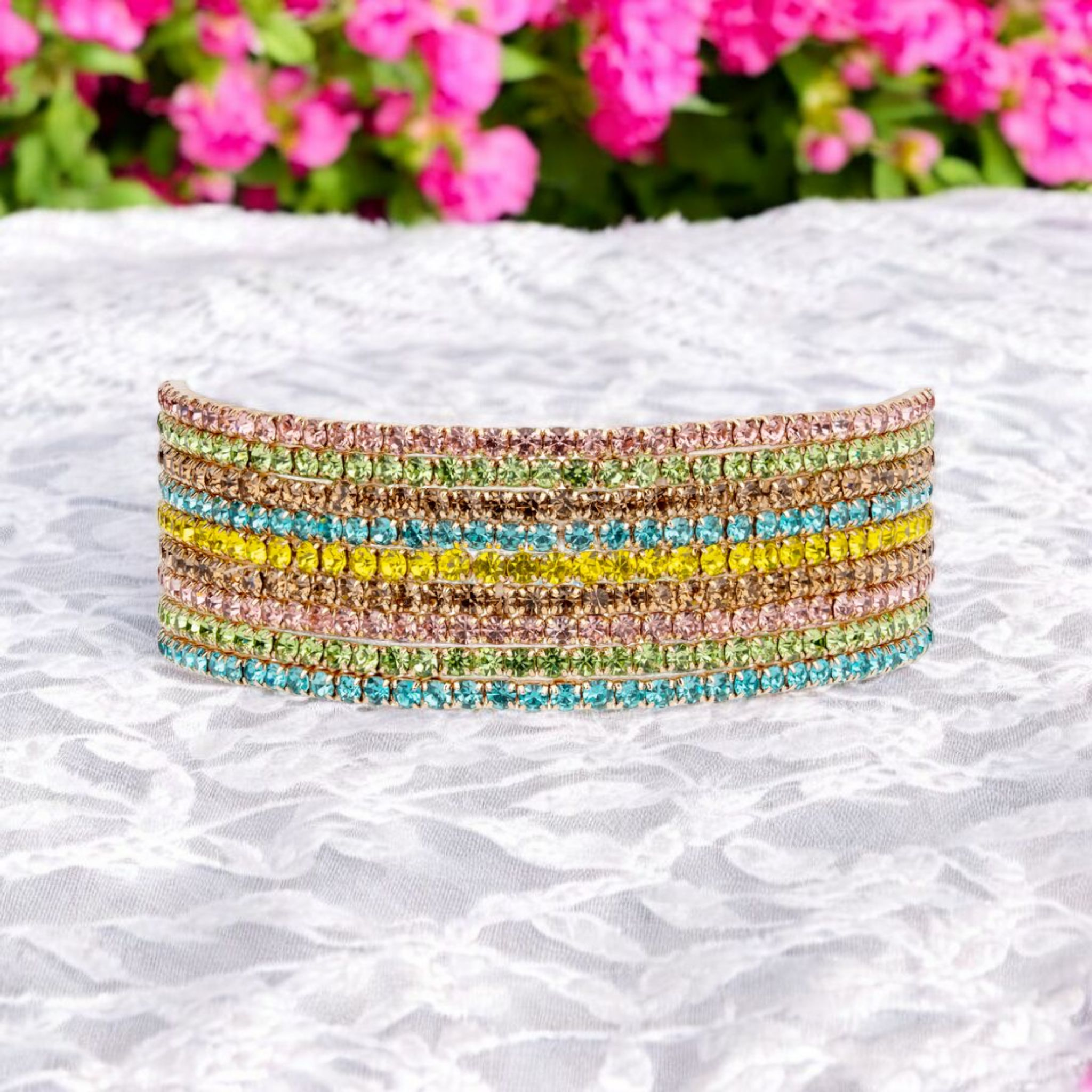 Iris Elasticated Bracelet - Gold & Multi