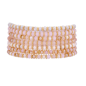 Venus Crystal Elasticated Bracelet - Gold & Pink