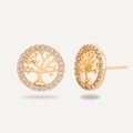 Tree Of Life - Gold Cubic Zirconia Stud Earrings