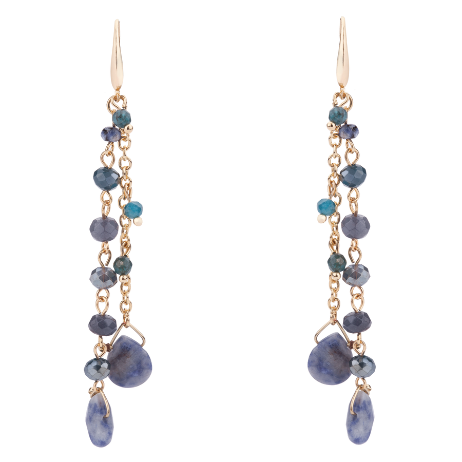Venus Semi - Precious Stone Crystal Hook Earrings - Gold & Blue