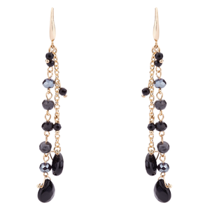 Venus Semi - Precious Stone Crystal Hook Earrings - Black & Gold