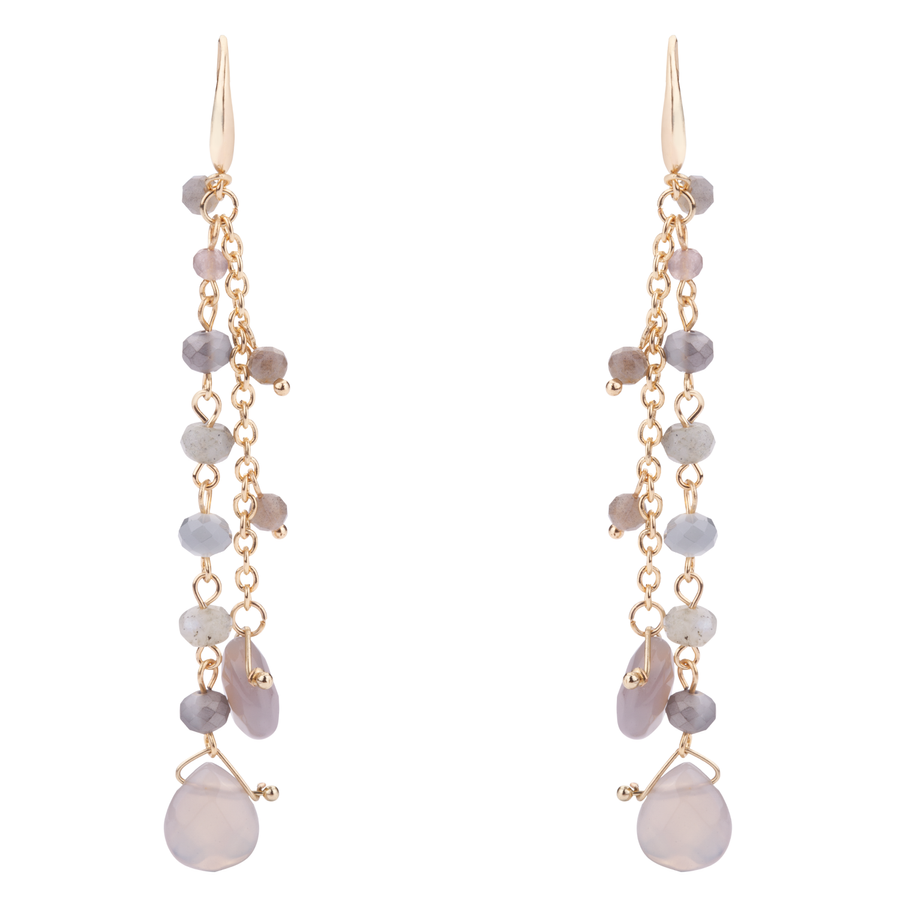 Venus Semi - Precious Stone Crystal Hook Earrings - Gold & Grey