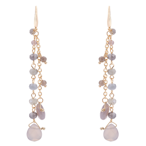 Venus Semi - Precious Stone Crystal Hook Earrings - Gold & Grey