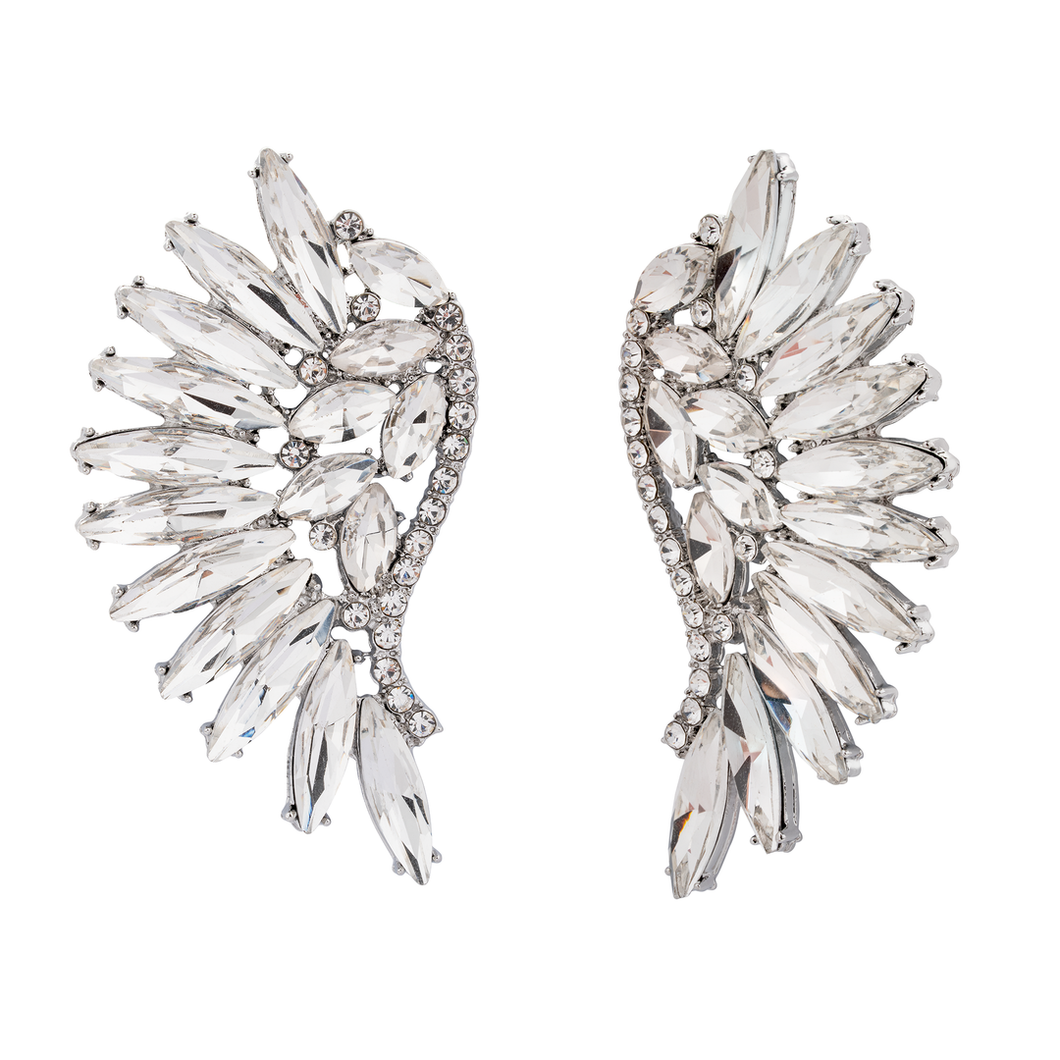 Vivienne - Angel Wings Crystal Earrings - Silver & Clear