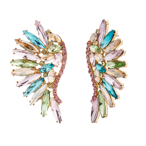 Iris - Angel Wings Crystal Earrings - Gold & Multi