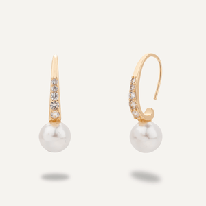 Audrey - Classic Pearl & Cubic Zirconia Drop Earrings - Gold