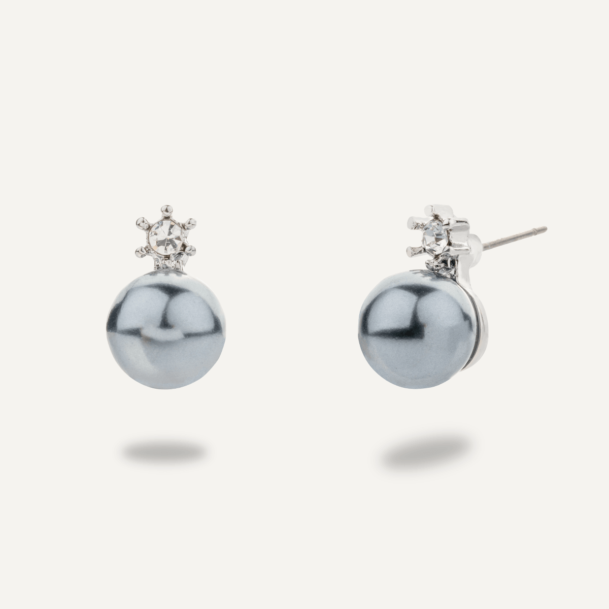 AUDREY MOTHER OF PEARL STUD EARRINGS - Silver, Grey & Clear
