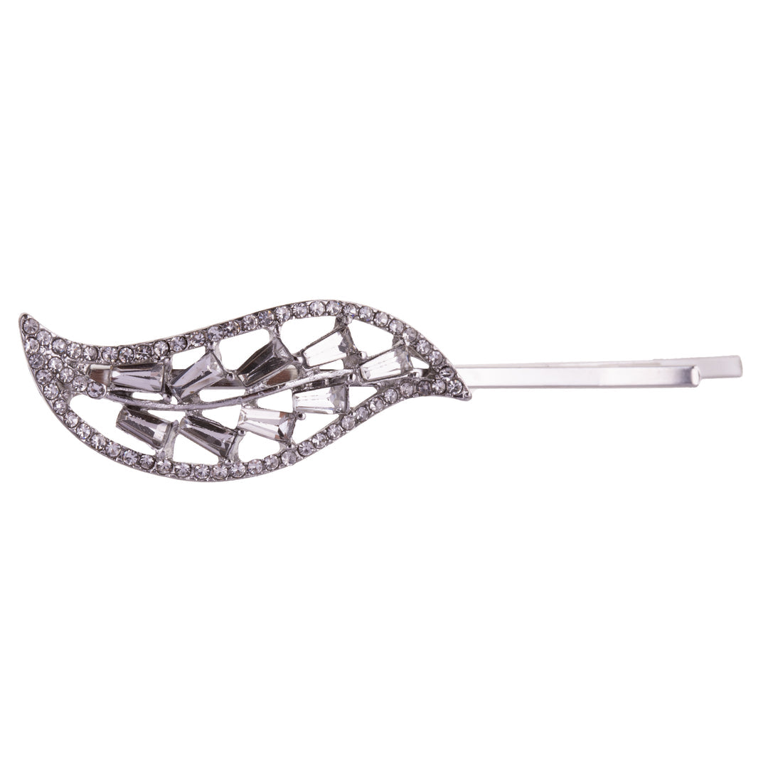 Vivienne - Leaf Crystal Hair Slide - Silver