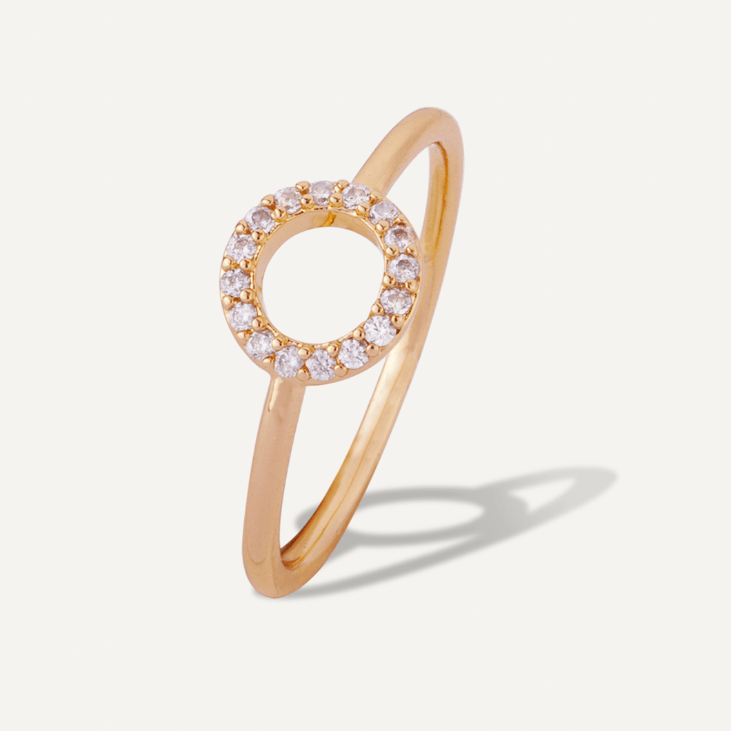 Vivienne - Cubic Zirconia Fixed Sizing Ring In Gold