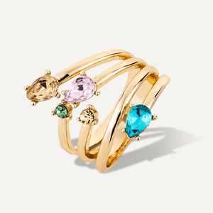Iris - Multi-Band Coloured Crystal Gold Ring