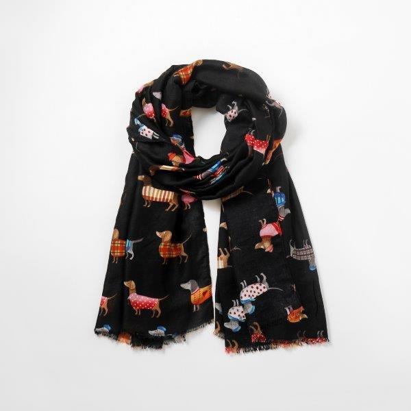 Dog Print Scarf - Black