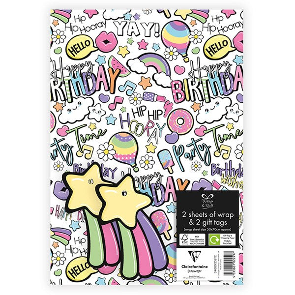 Gorls Happy Birthday Wrapping Paper & Tags Pack