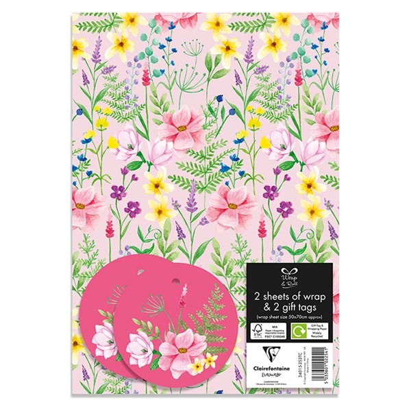 Kraft Floral Wrapping Paper & Tags Pack