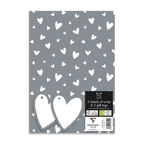 Silver Hearts Wrapping Paper & Tags Pack