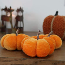 Load image into Gallery viewer, Orange Velvet Pumpkins - Set of 3
