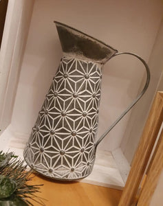 Distressed Metal Daisy Jug