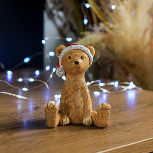 Rustic Christmas Bear With Santa Hat