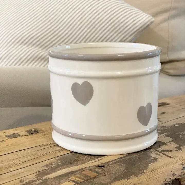White & Grey Hearts Plant Pot - 11cm