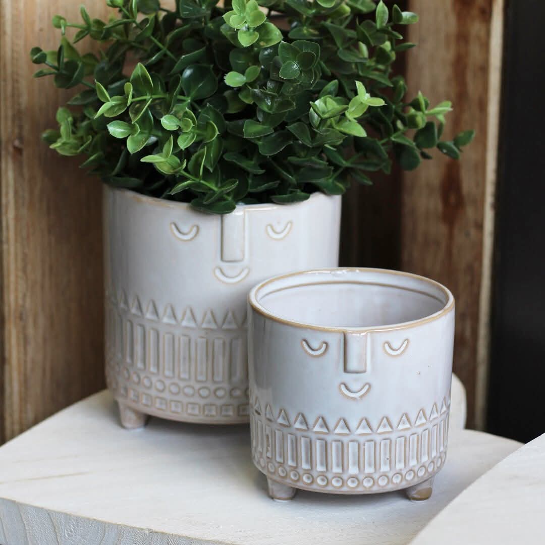Grey Face Plant Pots - 15cm