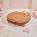 Chunky Rustic Wooden Autumn Pumpkin Styling Tray With Gold Stem & Leaf