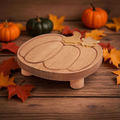 Chunky Rustic Wooden Autumn Pumpkin Styling Tray With Gold Stem & Leaf