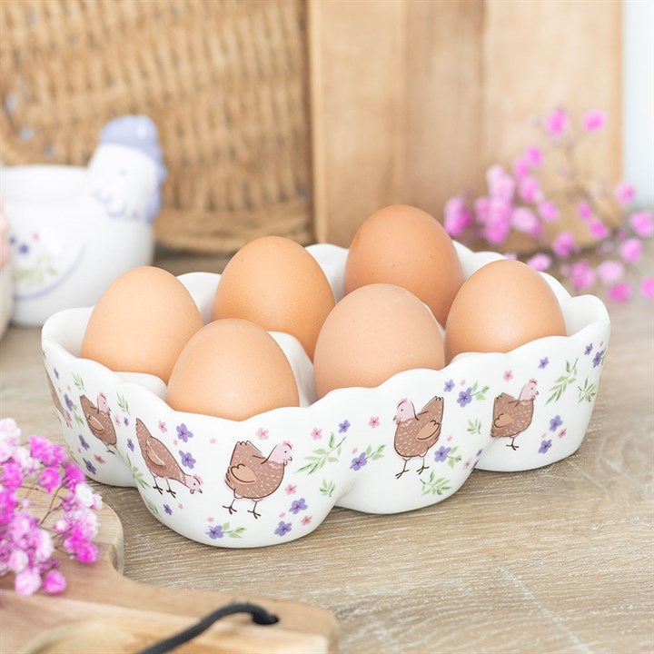 Hen Print Ceramic Egg Tray Holder