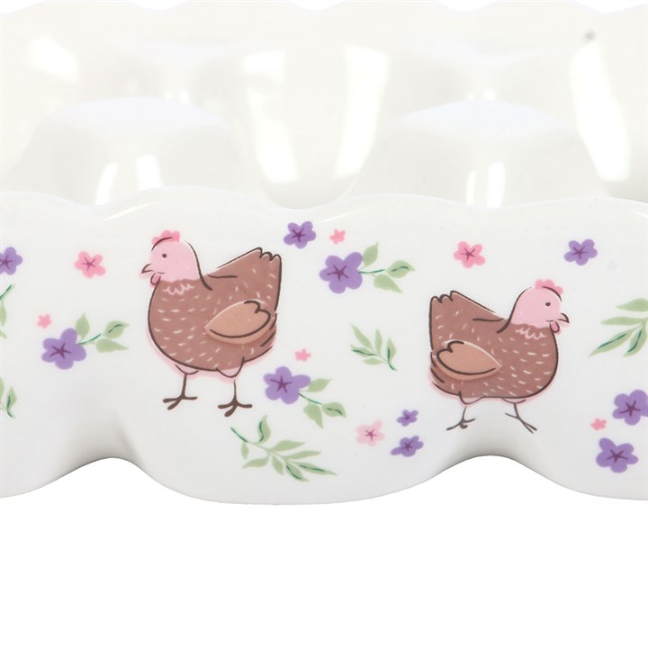 Hen Print Ceramic Egg Tray Holder