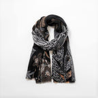 Floral & Leaves Scarf - Black