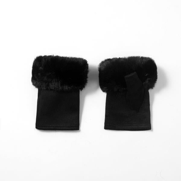 Gloves - Fingerless With Faux Fur - Black