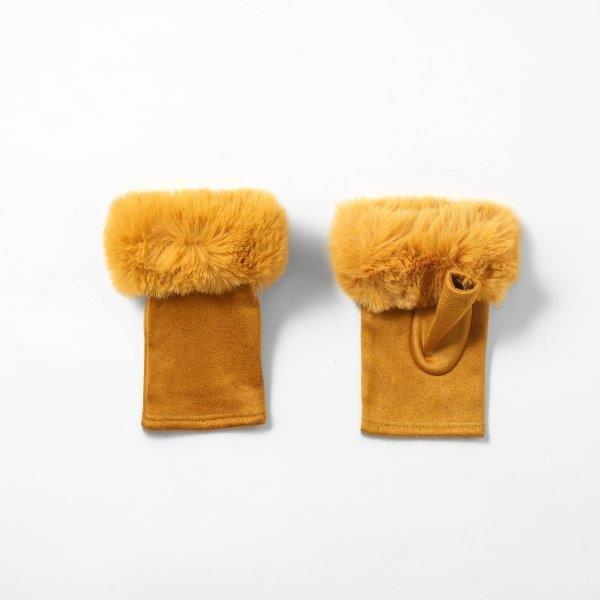 Gloves - Fingerless With Faux Fur - Mustard