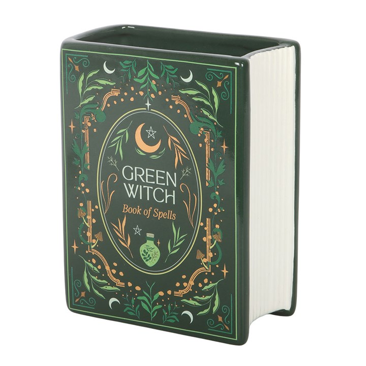 Green Witch Ceramic Book Shaped Vase