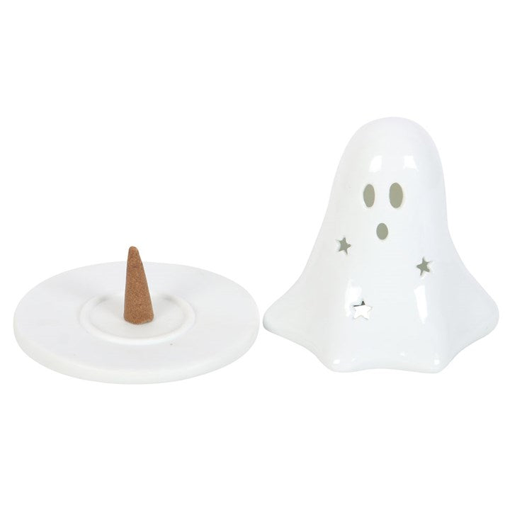 Ceramic Ghost T-Light & Incense Cone Holder