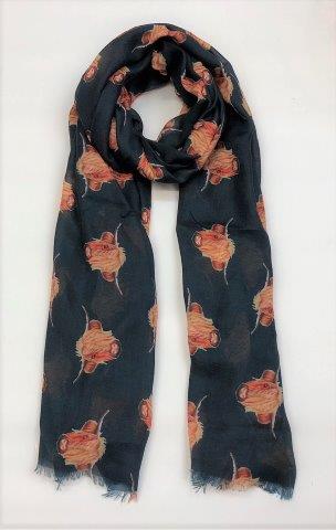 Cashmere Highland Cow Scarf - Black