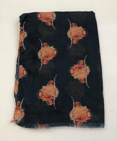 Cashmere Highland Cow Scarf - Black