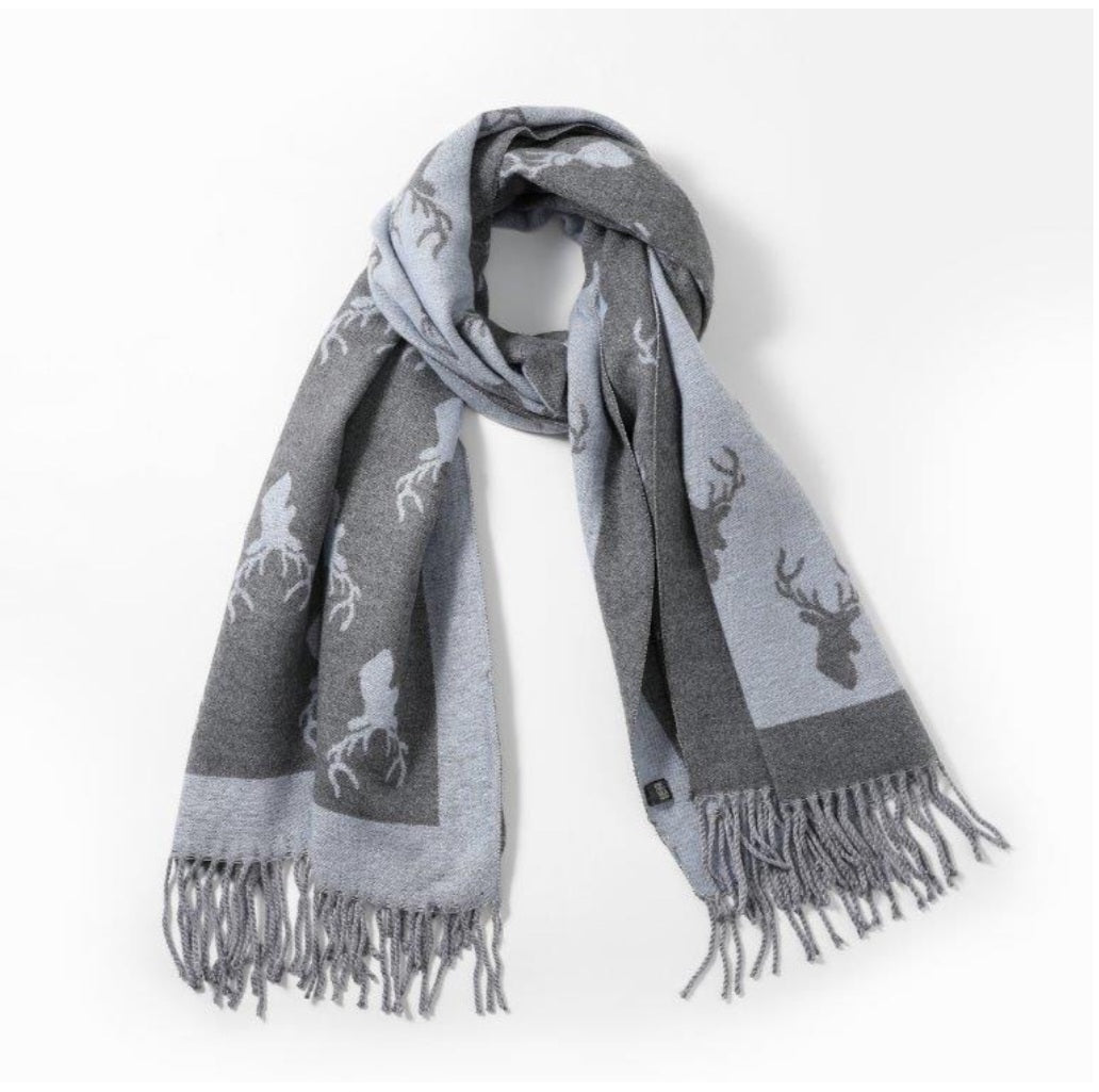 Cashmere Stags Scarf - Pale Blue/Grey