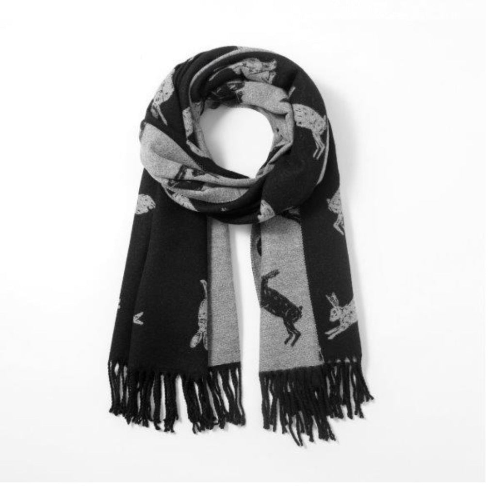 Cashmere Hare Scarf - Black/Grey