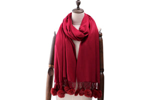 Cashmere Pom Pom Scarf - Maroon