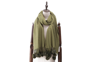 Cashmere Pom Pom Scarf - Olive