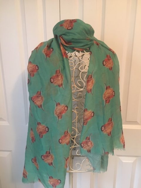 Cashmere Highland Cow Scarf - Green