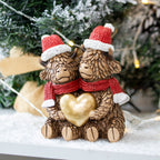 Christmas Santa Hugo Highland Cow Couple With Gold Heart